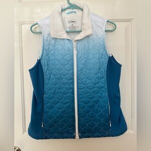 L.L Bean Ombré Blue Quilted Zipper Puffer High Collar Insulation Thinsulate Vest